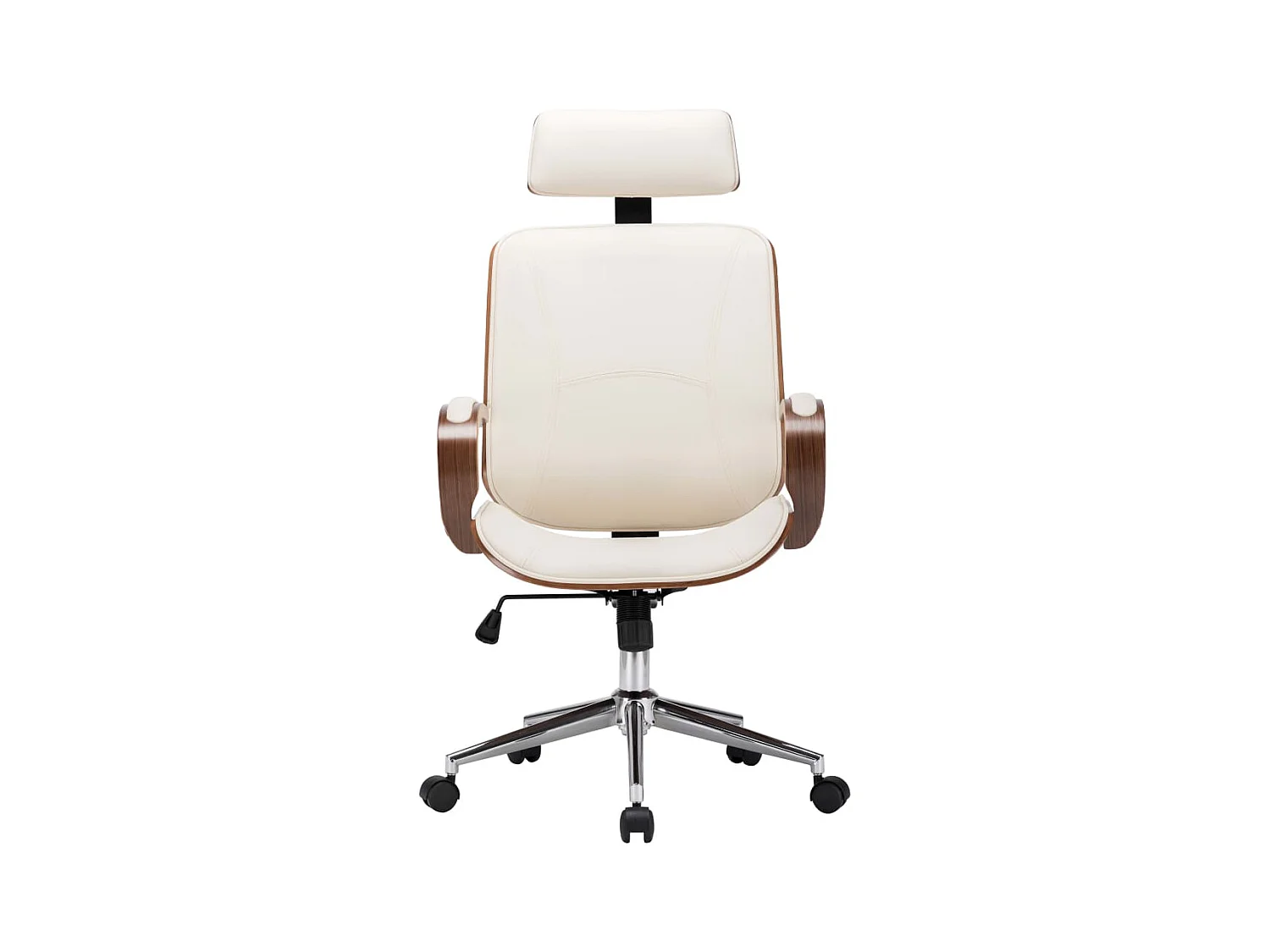 Chaise de bureau avec appuie-tête Crème Similicuir et bois