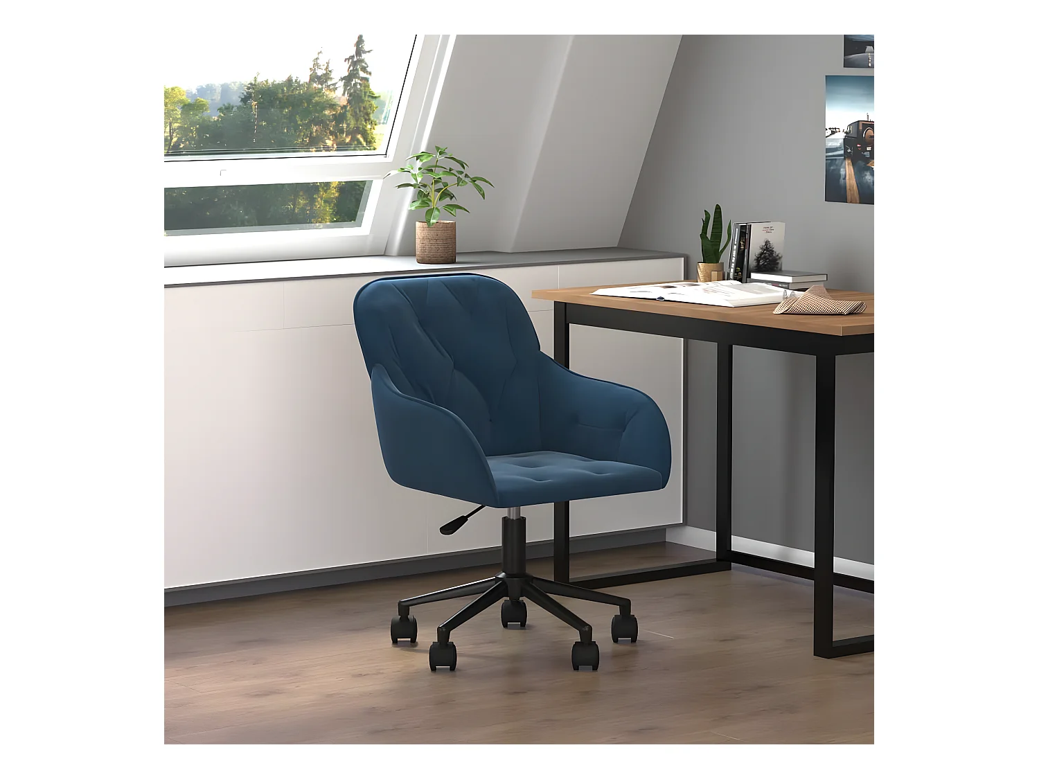 Chaise pivotante de bureau Bleu Velours