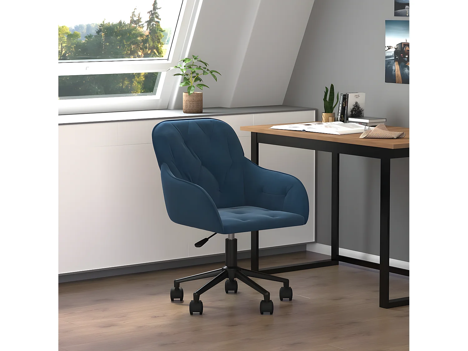 Silla de oficina giratoria terciopelo azul