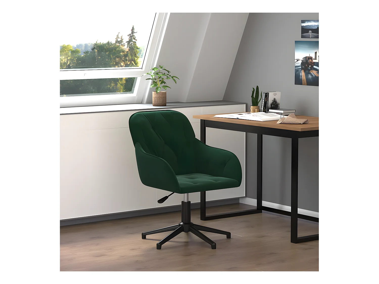 Chaise pivotante de bureau Vert foncé Velours
