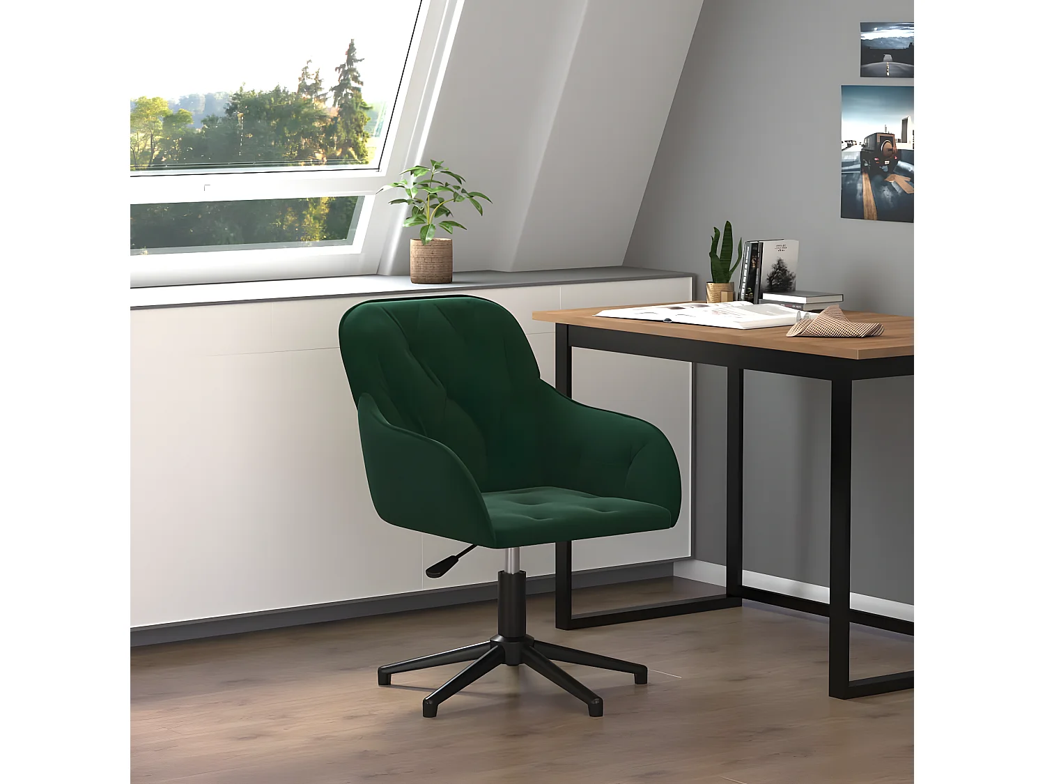 Chaise pivotante de bureau Vert foncé Velours