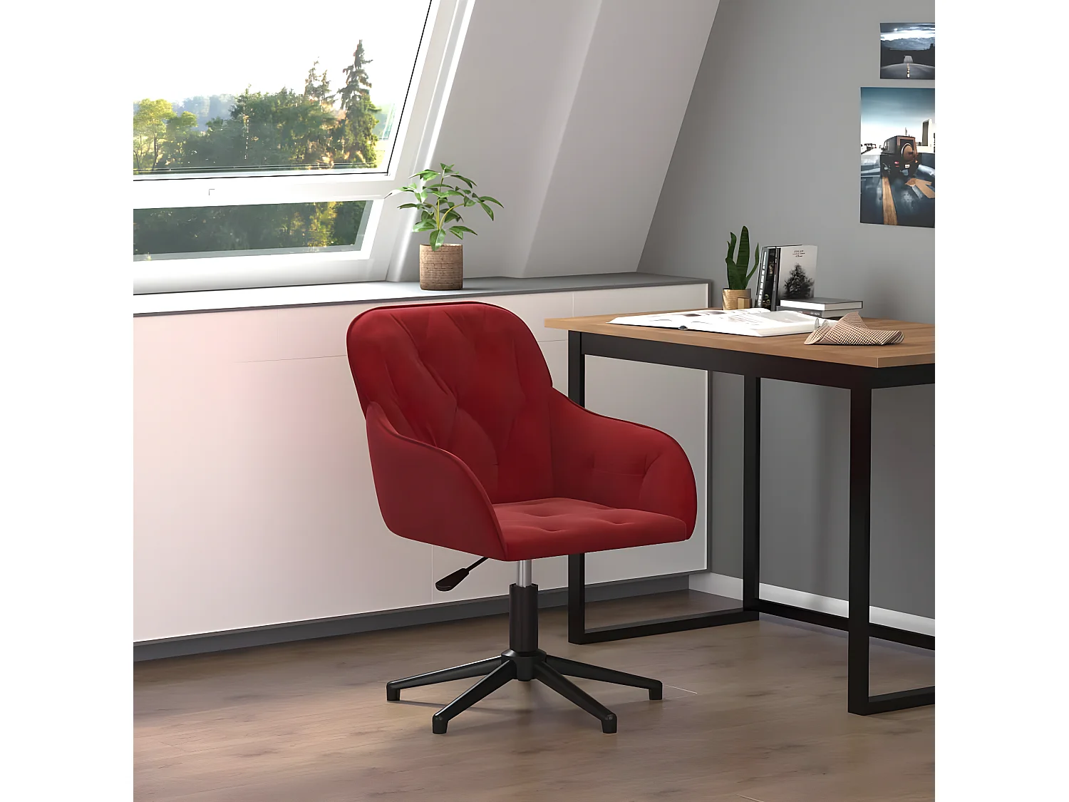 Chaise pivotante de bureau Rouge bordeaux Velours