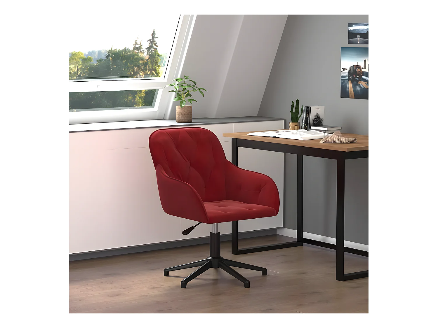 Chaise pivotante de bureau Rouge bordeaux Velours