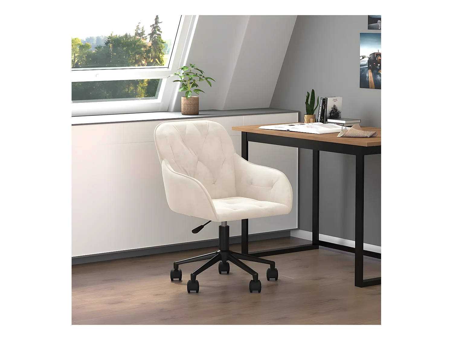 Chaise pivotante de bureau Crème Velours