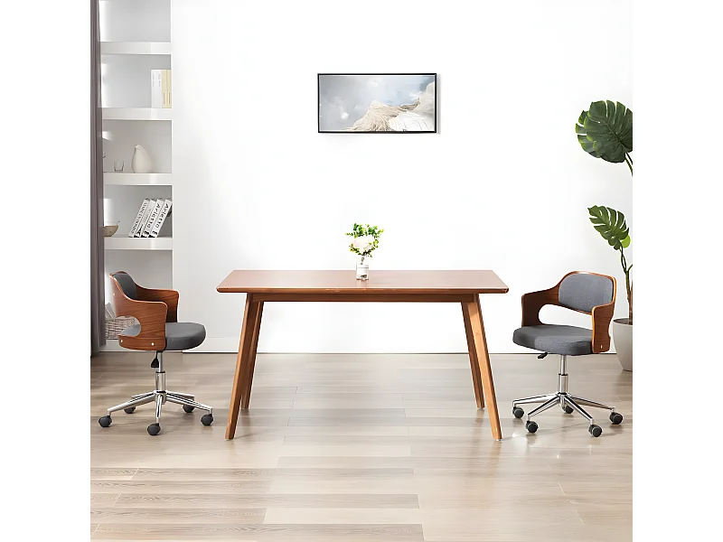 Chaise pivotante de bureau Gris Bois courbé et tissu