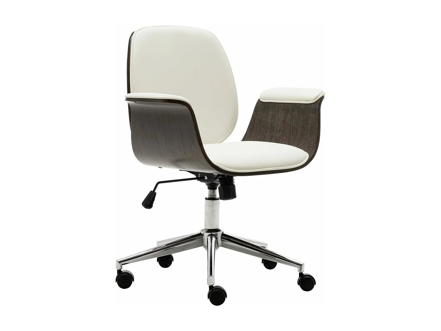Silla de oficina de madera curvada y cuero sintético blanco