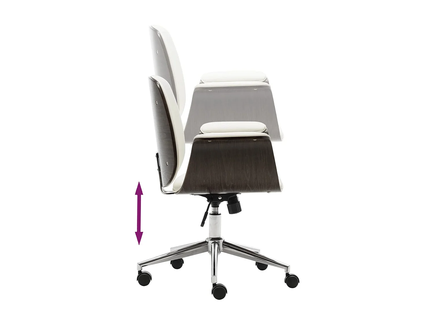 Silla de oficina de madera curvada y cuero sintético blanco