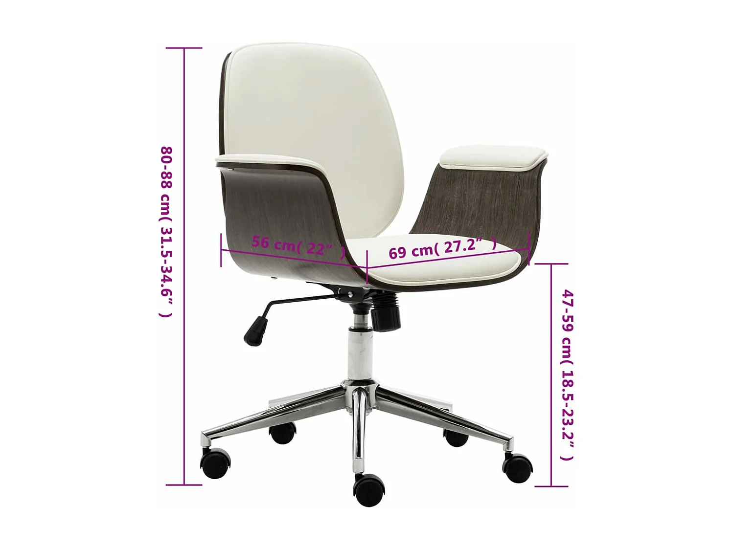Silla de oficina de madera curvada y cuero sintético blanco