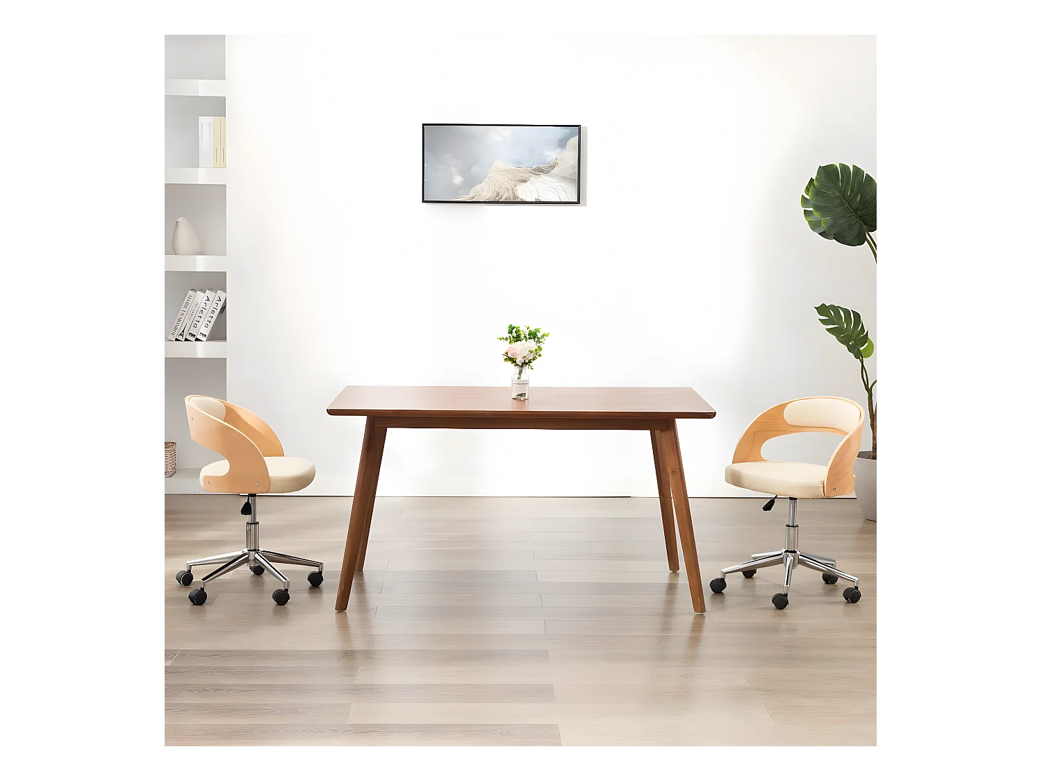 Chaise pivotante de bureau Crème Bois courbé et similicuir