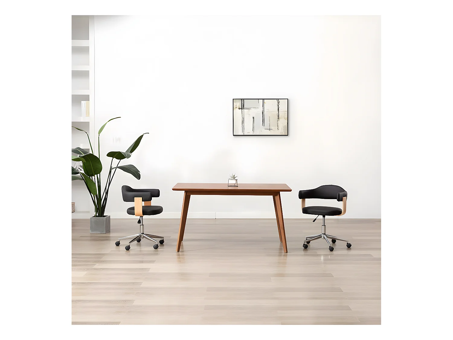 Chaise pivotante de bureau Noir Bois courbé et similicuir