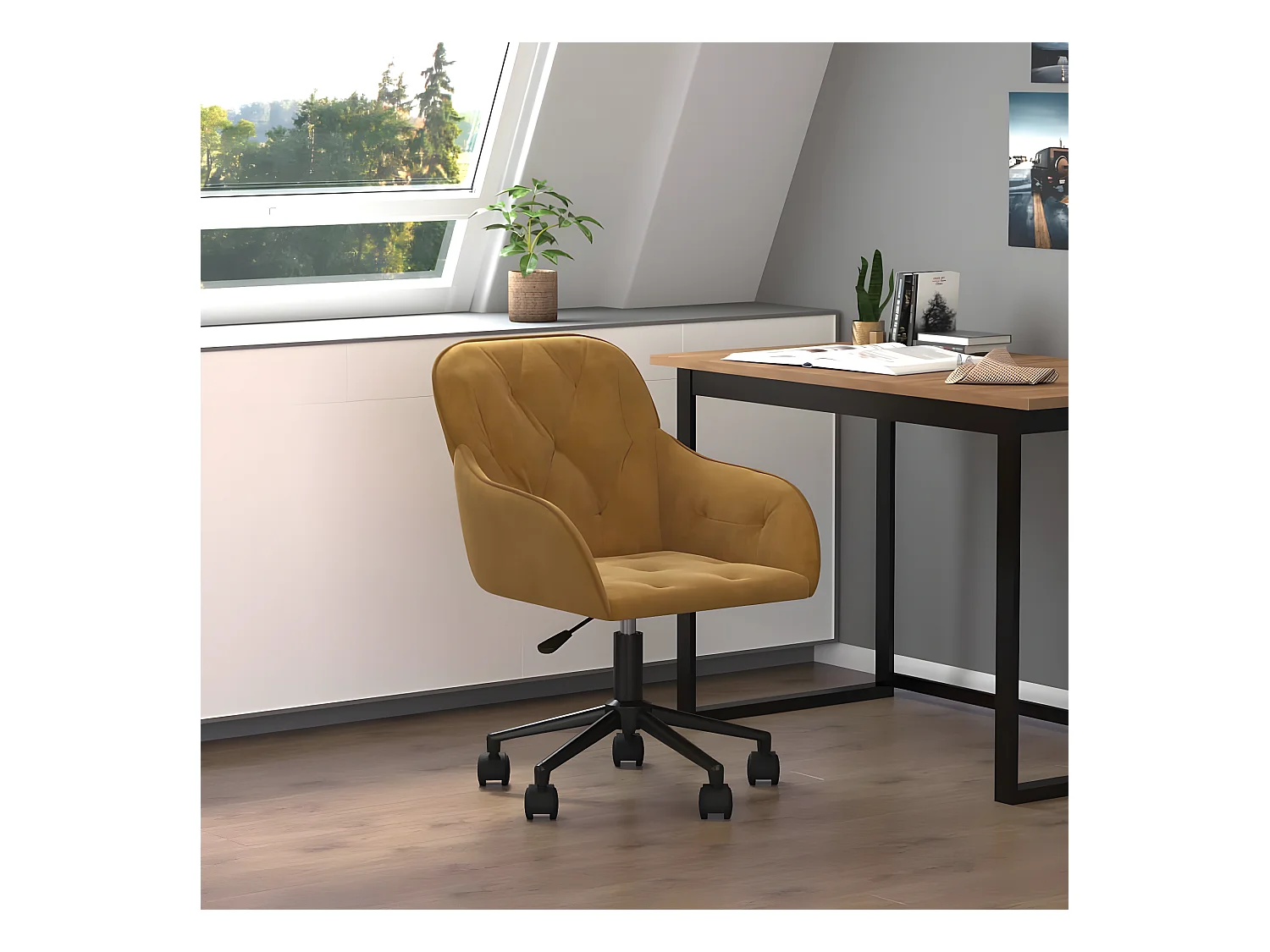 Chaise pivotante de bureau Marron Velours