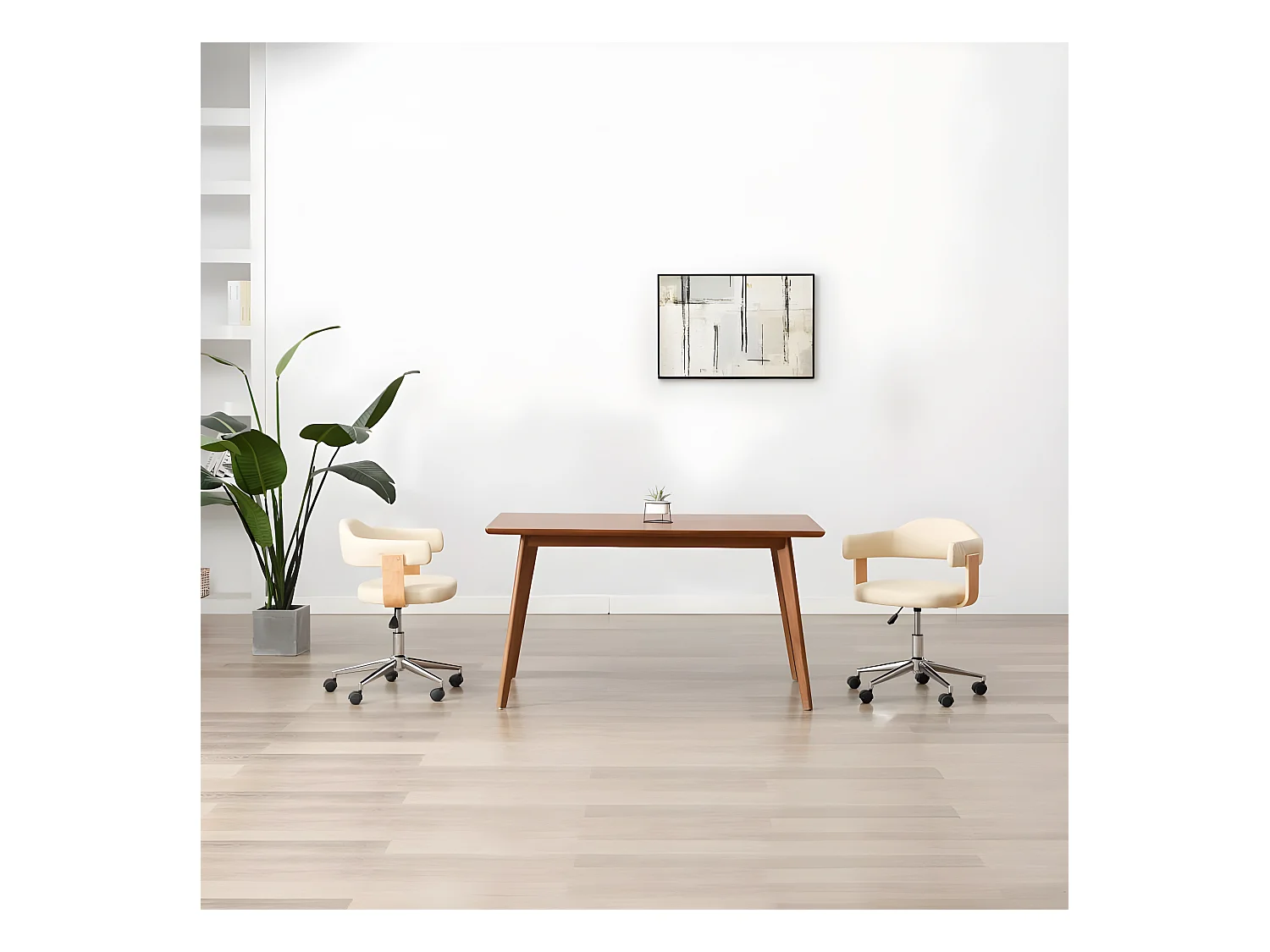 Chaise pivotante de bureau Crème Bois courbé et similicuir