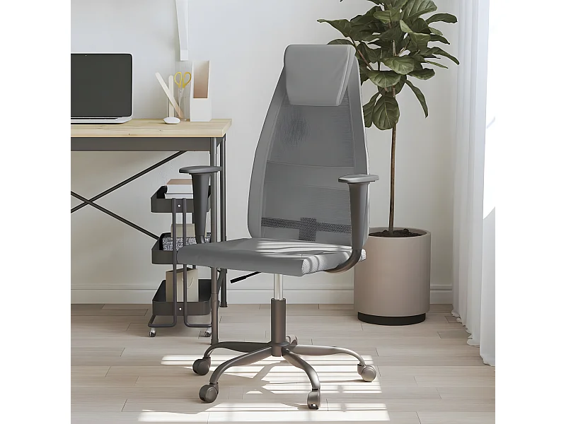 Chaise de bureau gris tissu en maille et similicuir
