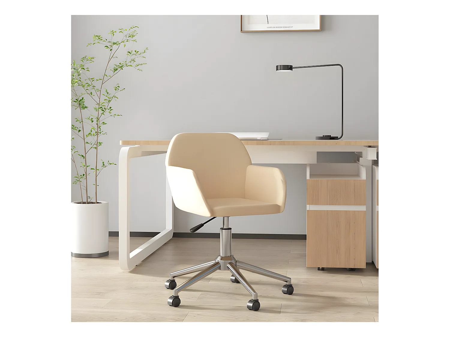 Chaise pivotante de bureau Crème Tissu