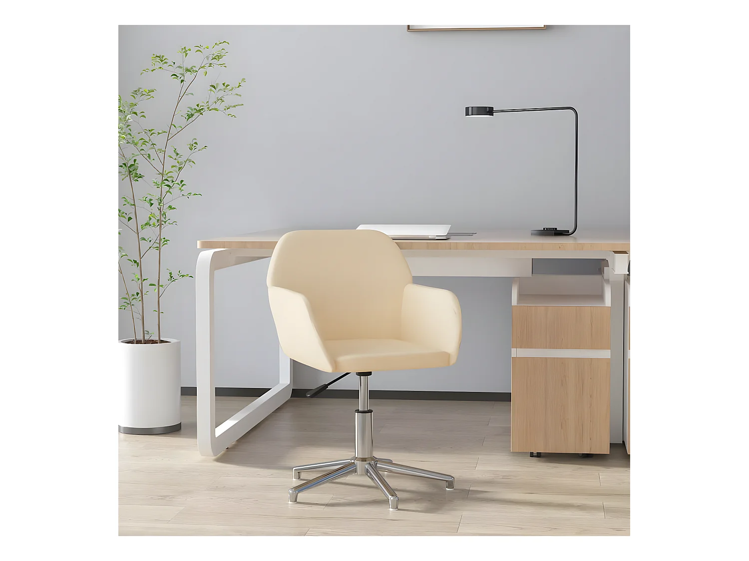 Chaise pivotante de bureau Crème Tissu