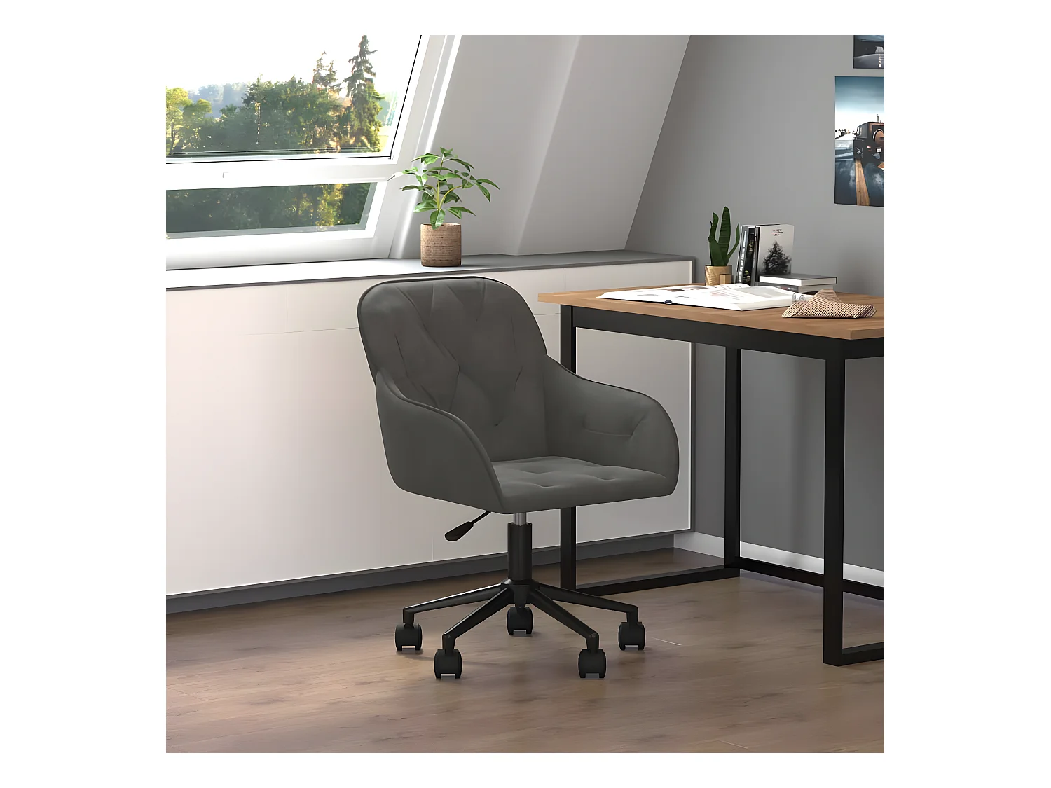 Chaise pivotante de bureau Gris foncé Velours