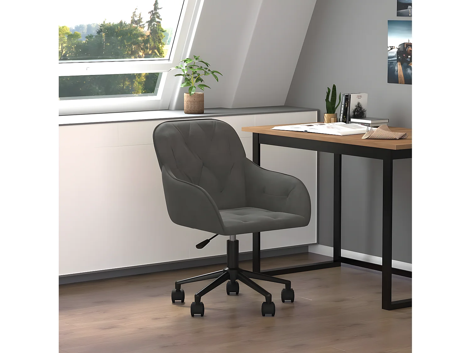 Chaise pivotante de bureau Gris foncé Velours