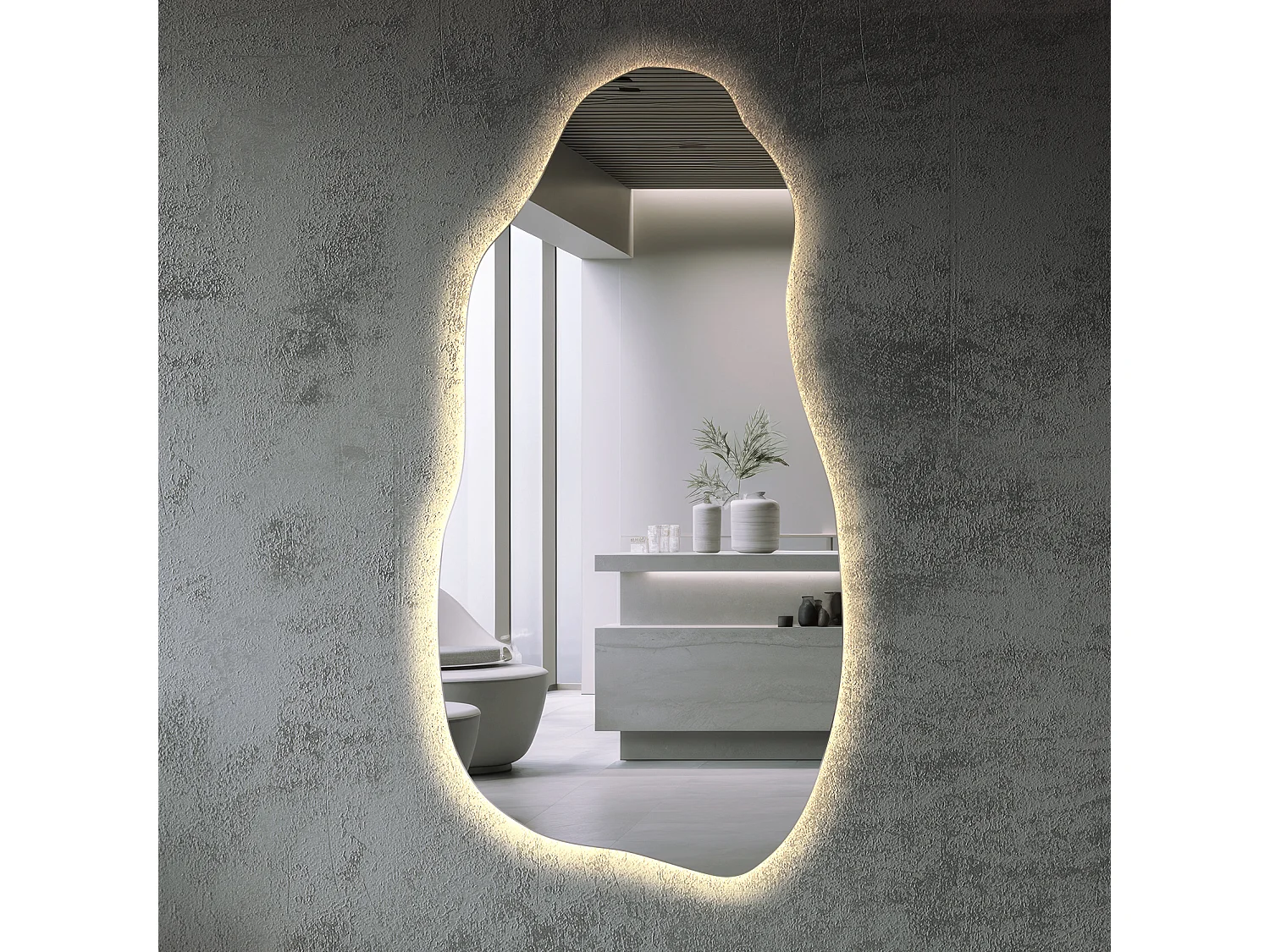 Espejo LED orgánico con forma de diseño para cualquier interior y estilo 50 cm x 100 cm - luz neutra