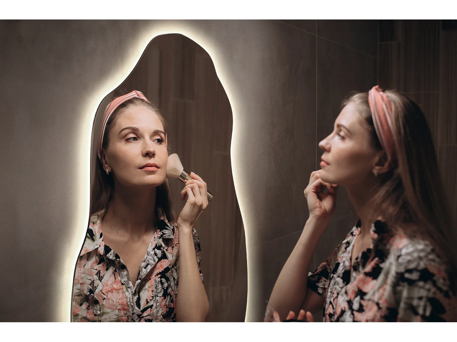 LED-Wandspiegel zum Aufhängen, dekorative moderne unregelmäßige Form  40 cm x 80 cm – neutrales Licht