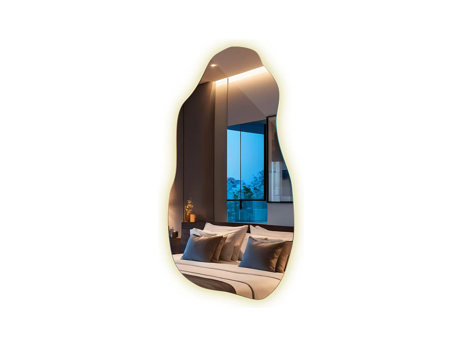 Miroir mural suspendu à LED, forme irrégulière moderne décorative  40 cm x 80 cm - lumière neutre