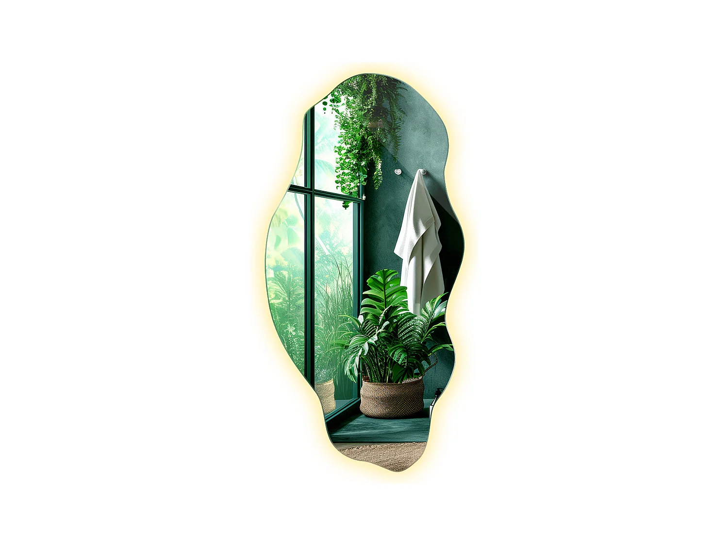 Miroir de Salle de Bain LED Décoratif Irrégulier Premium Prêt à Poser 45 cm x 90 cm - Lumière Chaude