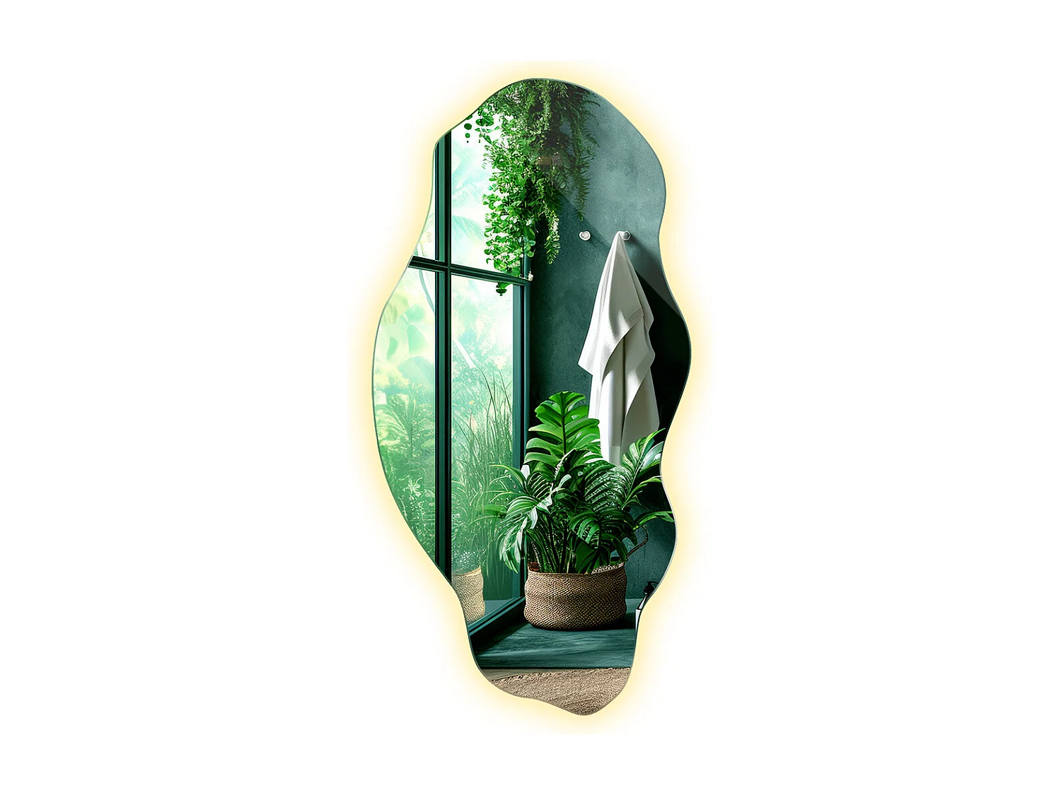 Miroir de Salle de Bain LED Décoratif Irrégulier Premium Prêt à Poser 45 cm x 90 cm - Lumière Chaude