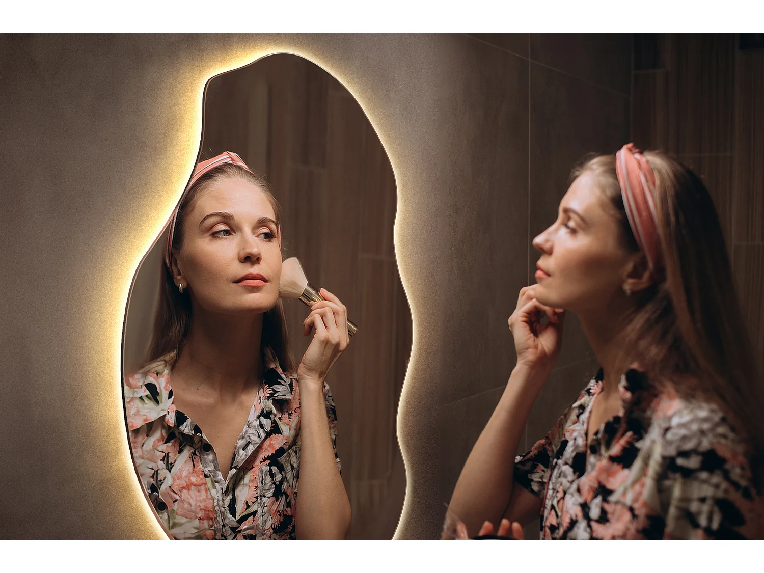 Miroir de Salle de Bain LED Décoratif Irrégulier Premium Prêt à Poser 45 cm x 90 cm - Lumière Chaude