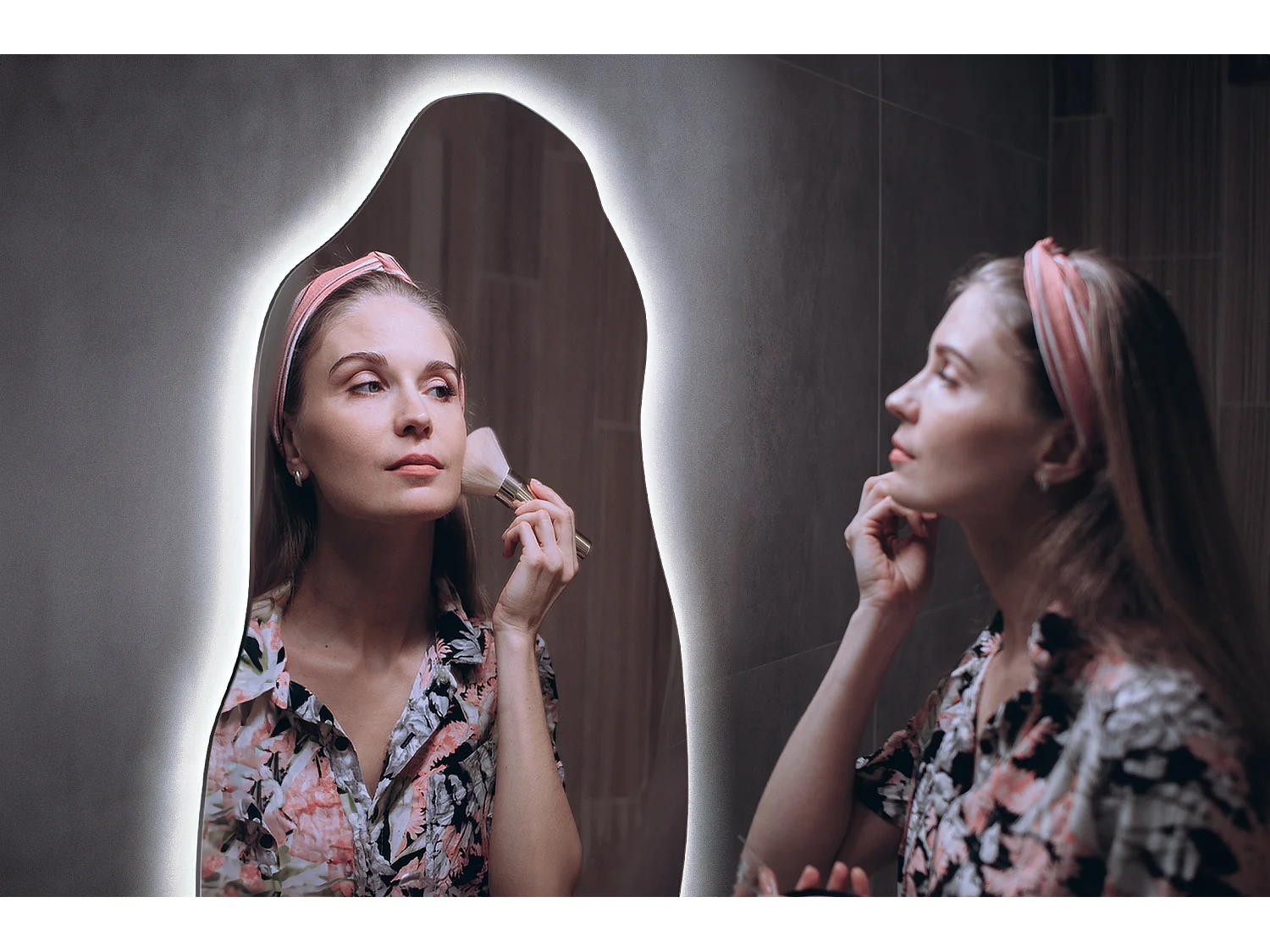 Kalter LED-Spiegel, unregelmäßige Form, einzigartiger moderner Stil, 45 cm x 90 cm – kaltes Licht