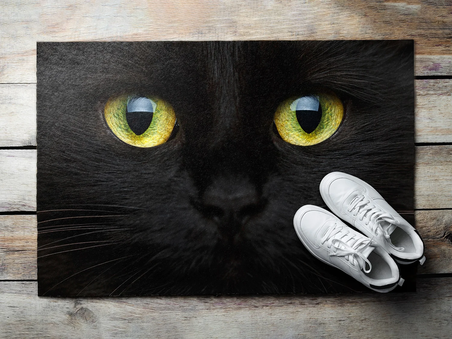 Weiche Fußmatte für den Innenbereich – modernes Design, 90 x 60 cm – schwarze Katze