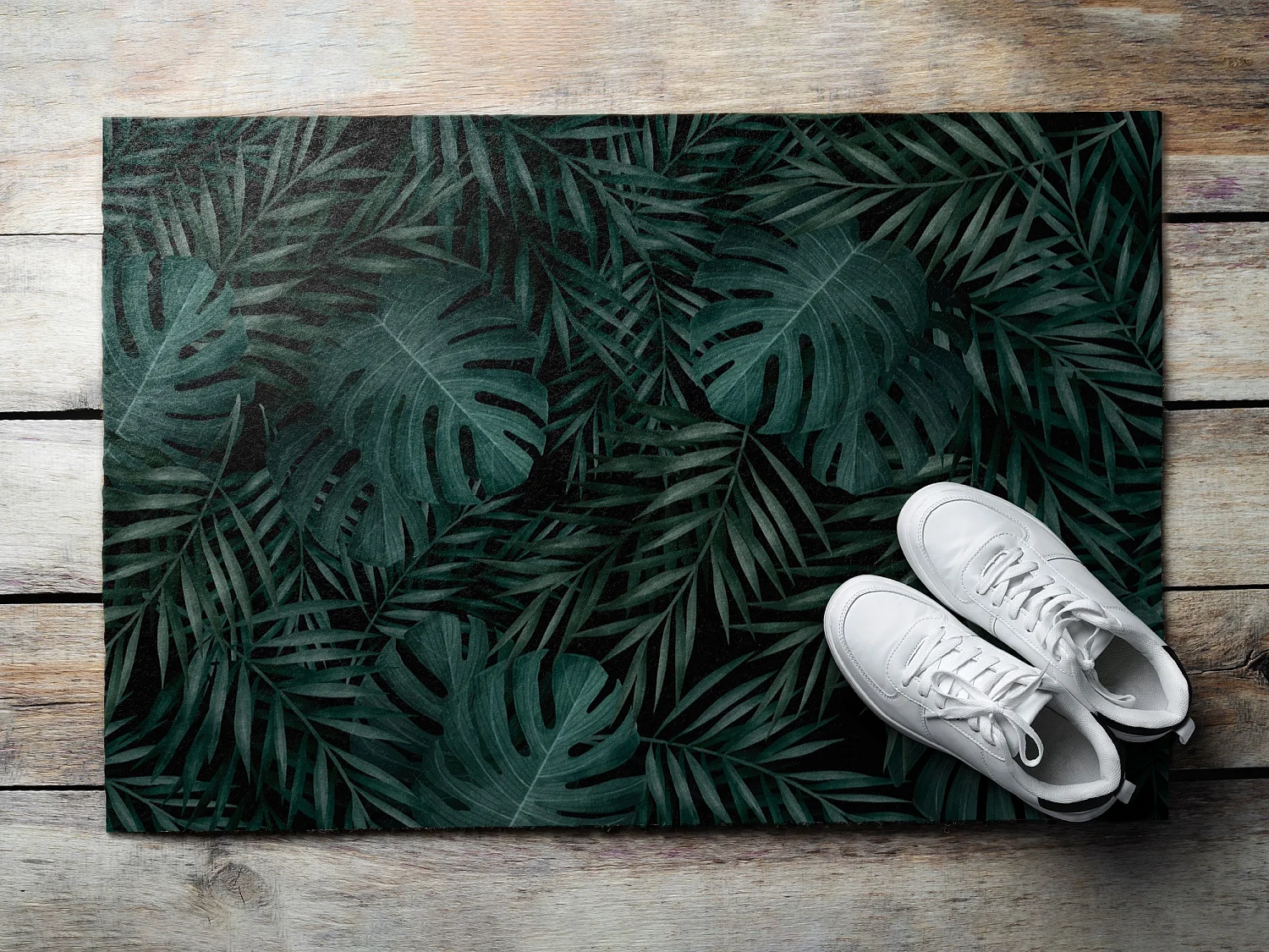 Weiche Fußmatte für den Innenbereich – Modernes Design 150 x 100 cm – Monstera-Blätter