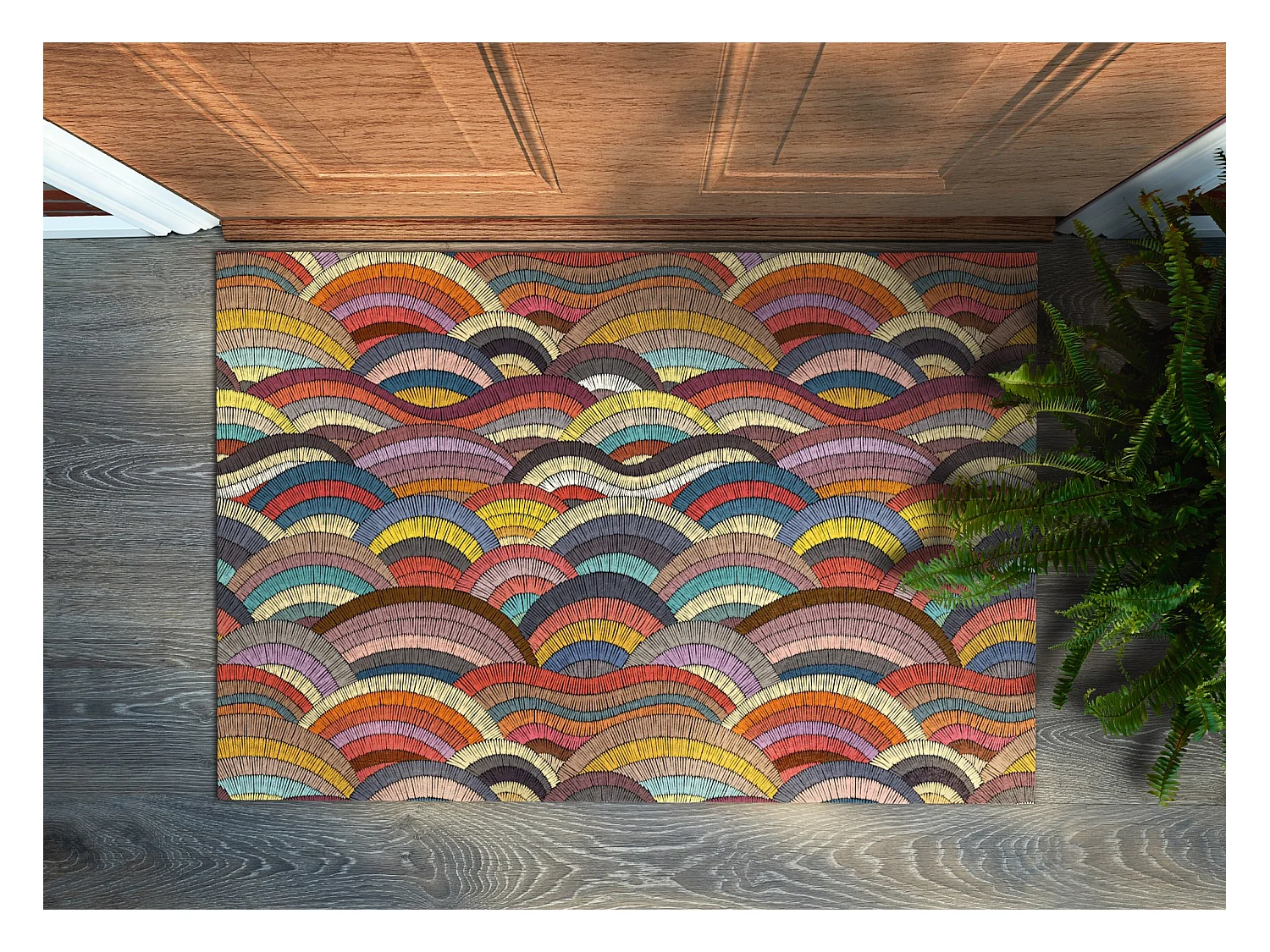 Moderne binnendeurmat - comfortabel en stijlvol - 90 x 60 cm - kleurrijke abstractie