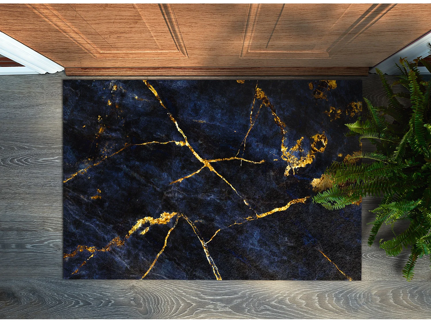 Moderne Fußmatte für den Innenbereich – bequem und elegant – 60 x 40 cm – marineblauer Marmor