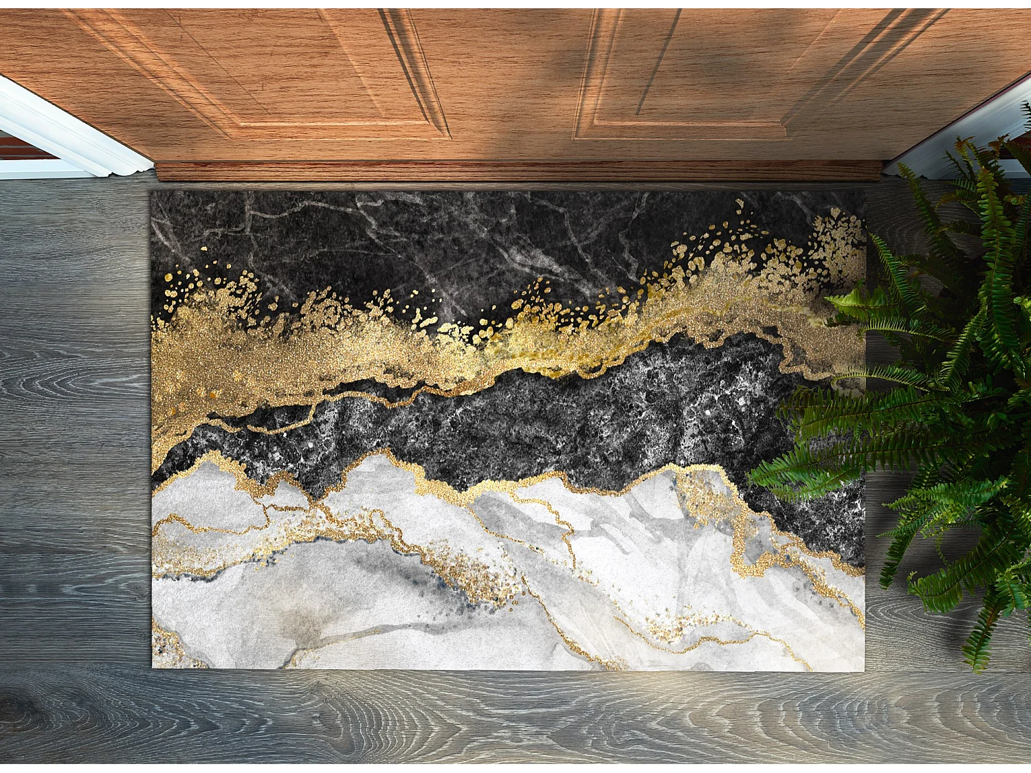 Moderne Fußmatte für den Innenbereich – bequem und stilvoll – 90 x 60 cm – goldener Marmor