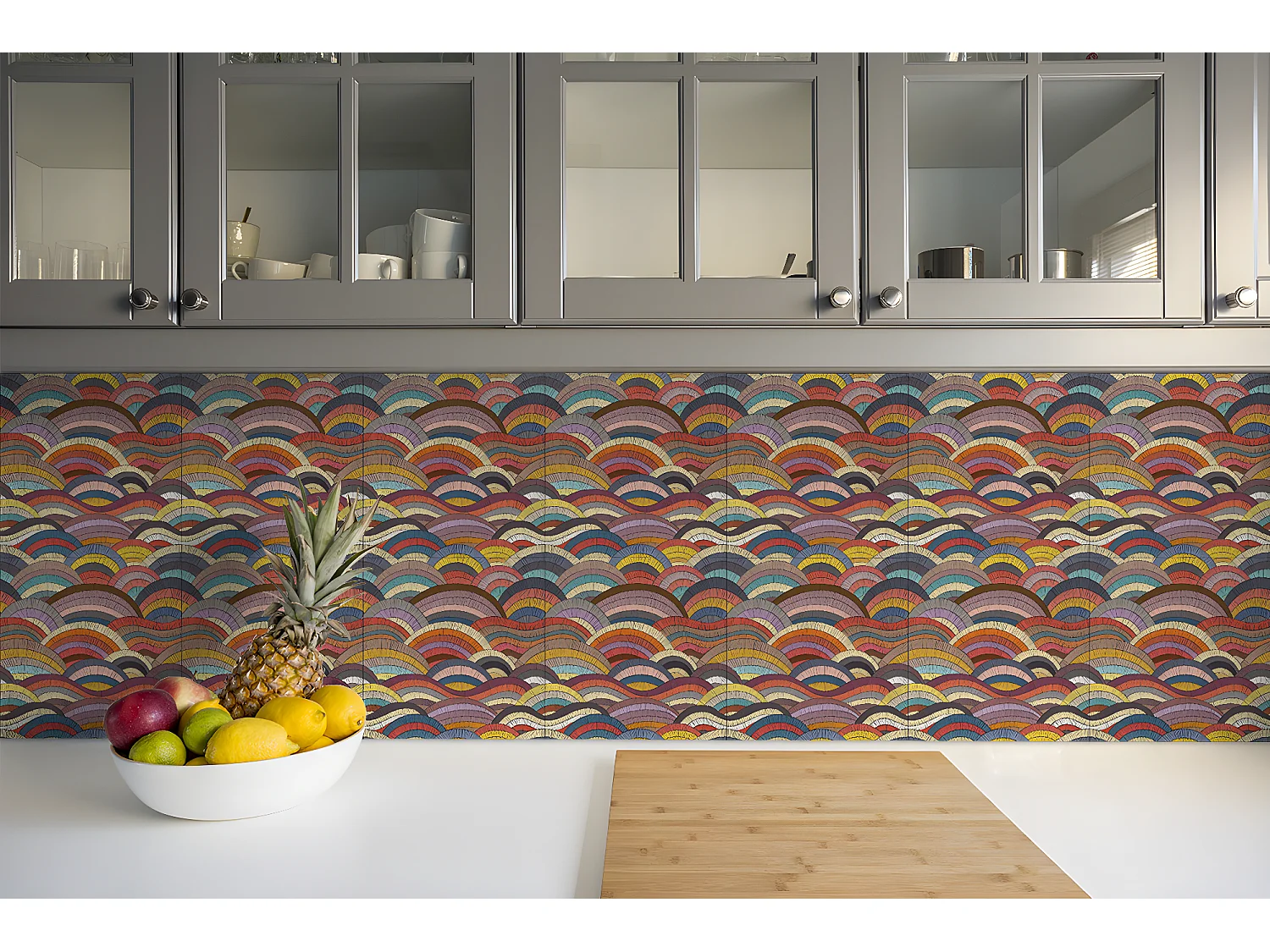 Carreaux autocollants PVC, Carrelage PVC adhésif - 9x30x30 - Vagues patchwork