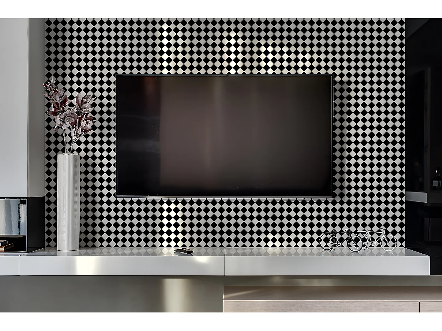 Panneaux muraux en vinyle, Planches en vinyle adhésives - 100x50 cm - Modèle en damier diagonal