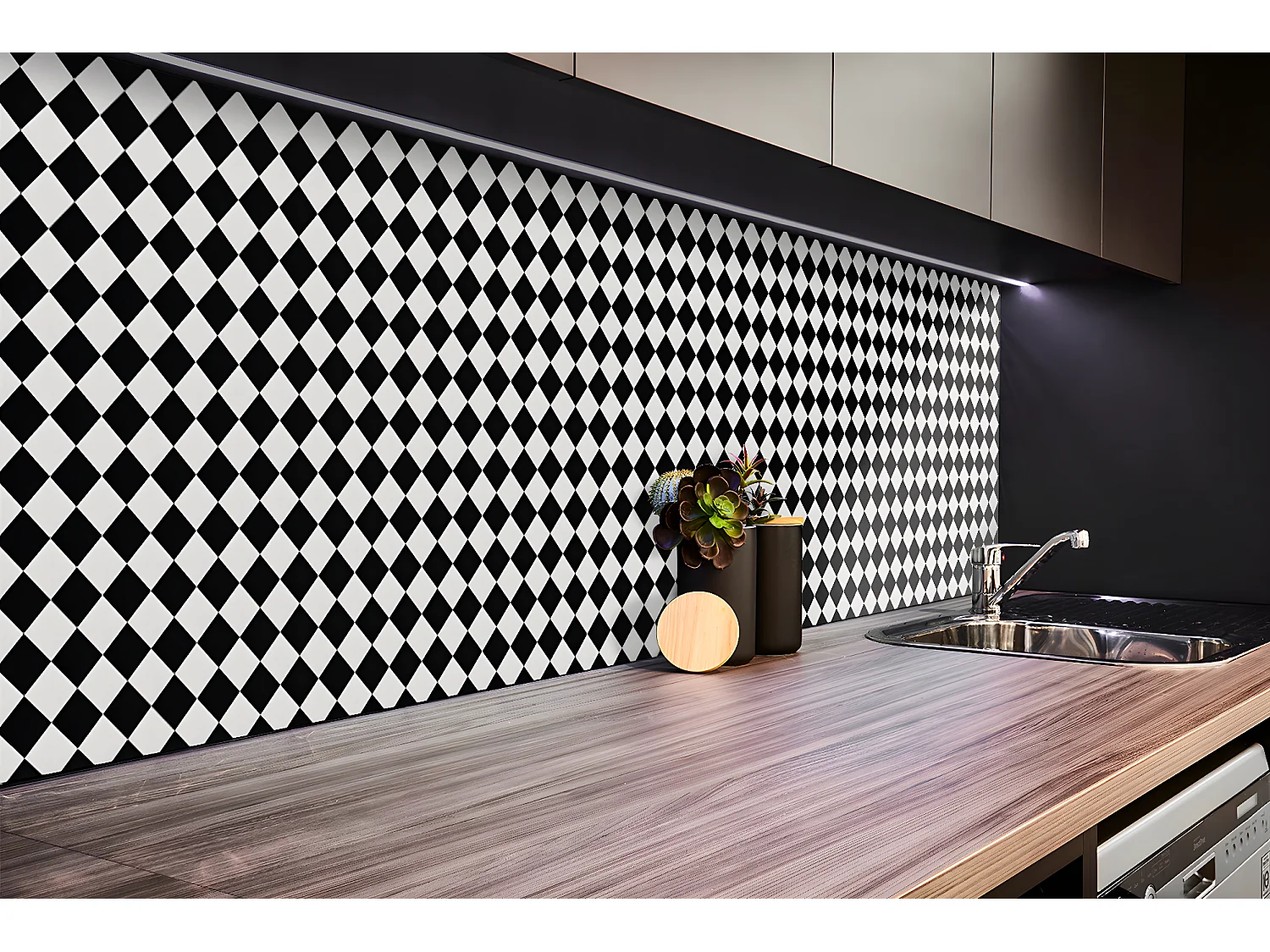 Panneaux muraux en vinyle, Planches en vinyle adhésives - 100x50 cm - Modèle en damier diagonal