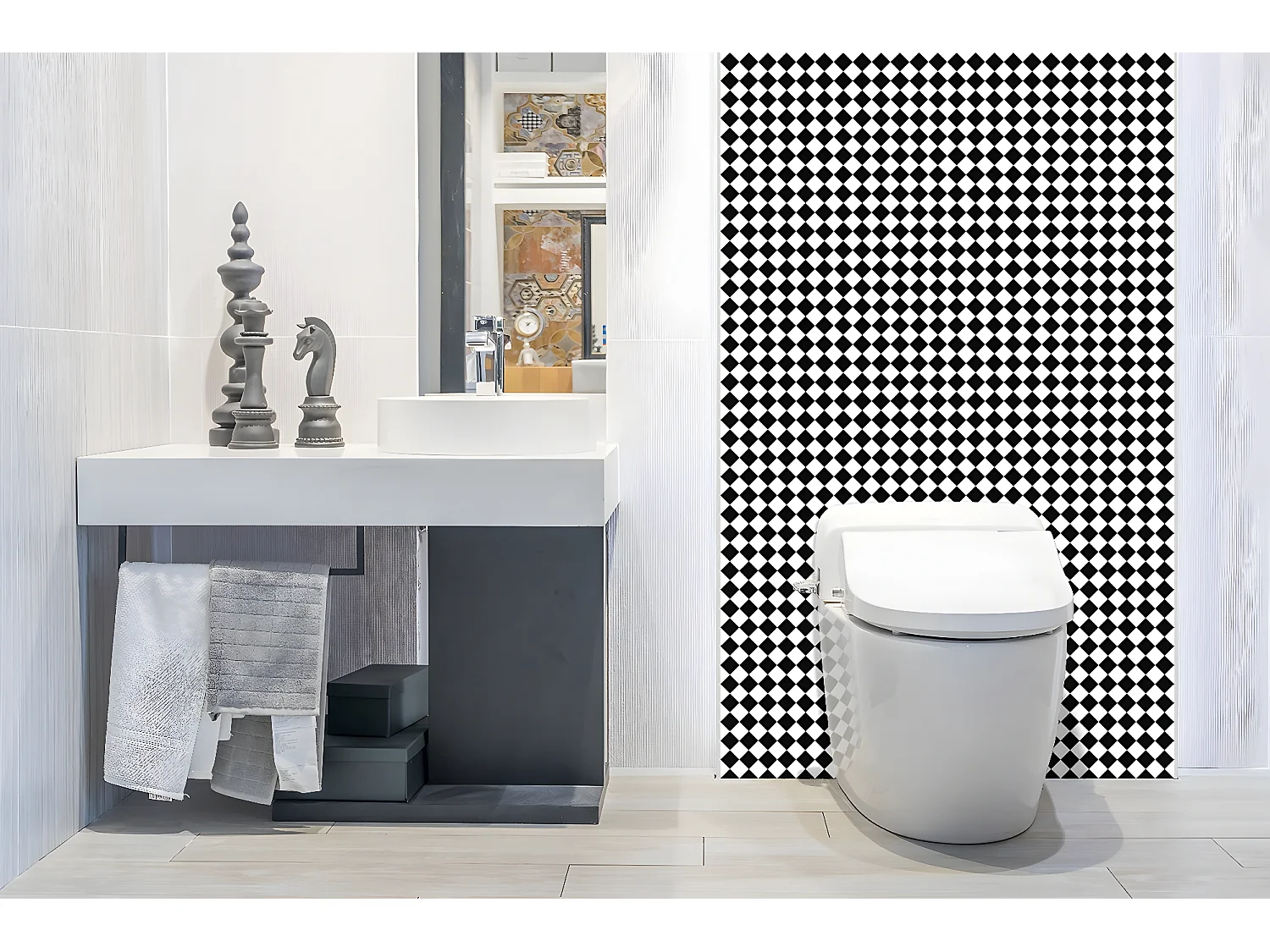 Panneaux muraux en vinyle, Planches en vinyle adhésives - 100x50 cm - Modèle en damier diagonal