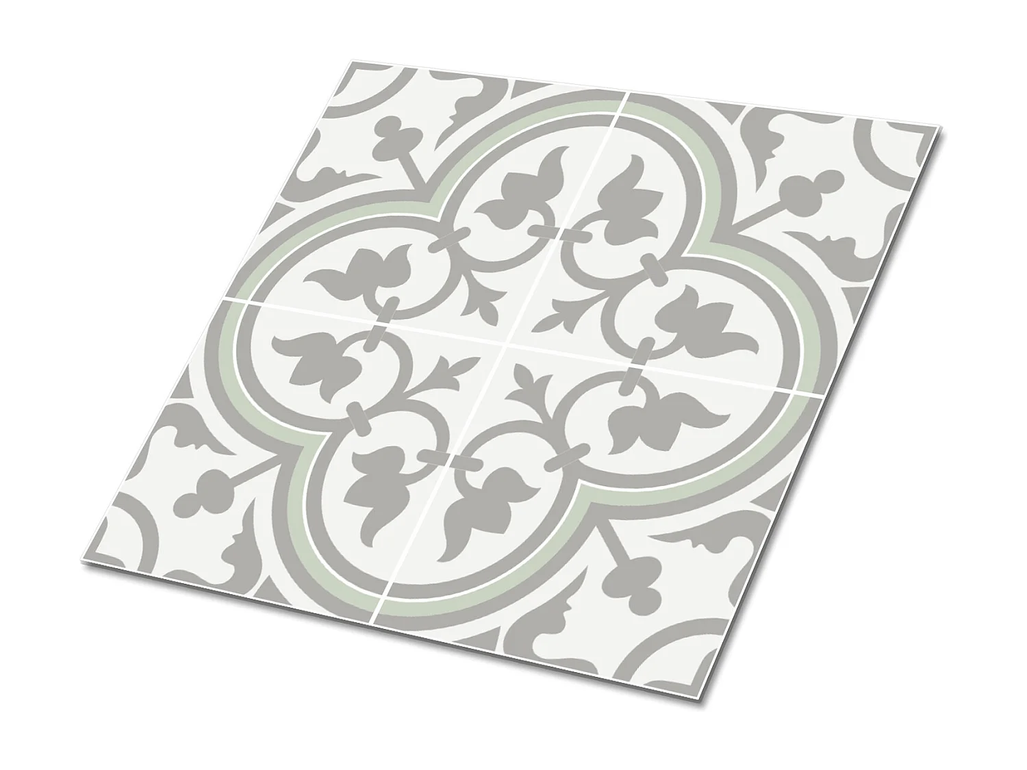 Carreaux autocollants PVC, Carrelage PVC adhésif - 9x30x30 - Fleurs grises ethniques