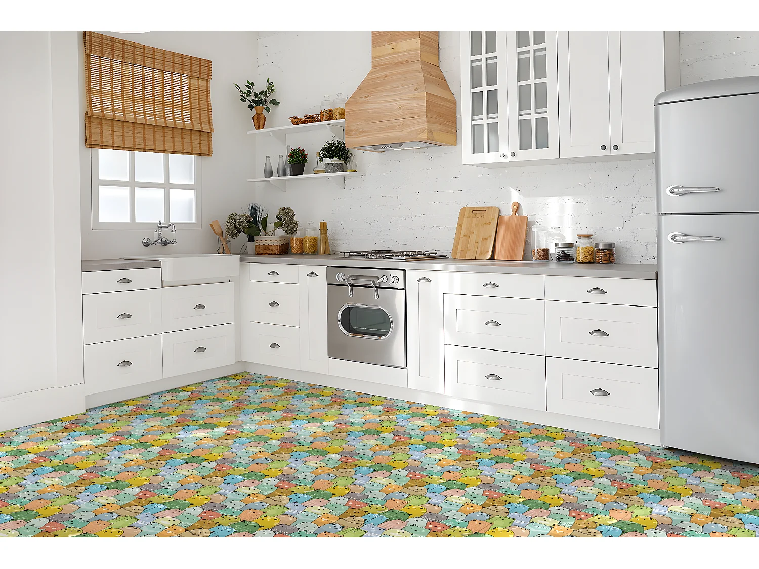 Selbstklebende PVC-Fliesen, selbstklebende PVC-Fliesen – 9 x 30 x 30 – bunte Katzen