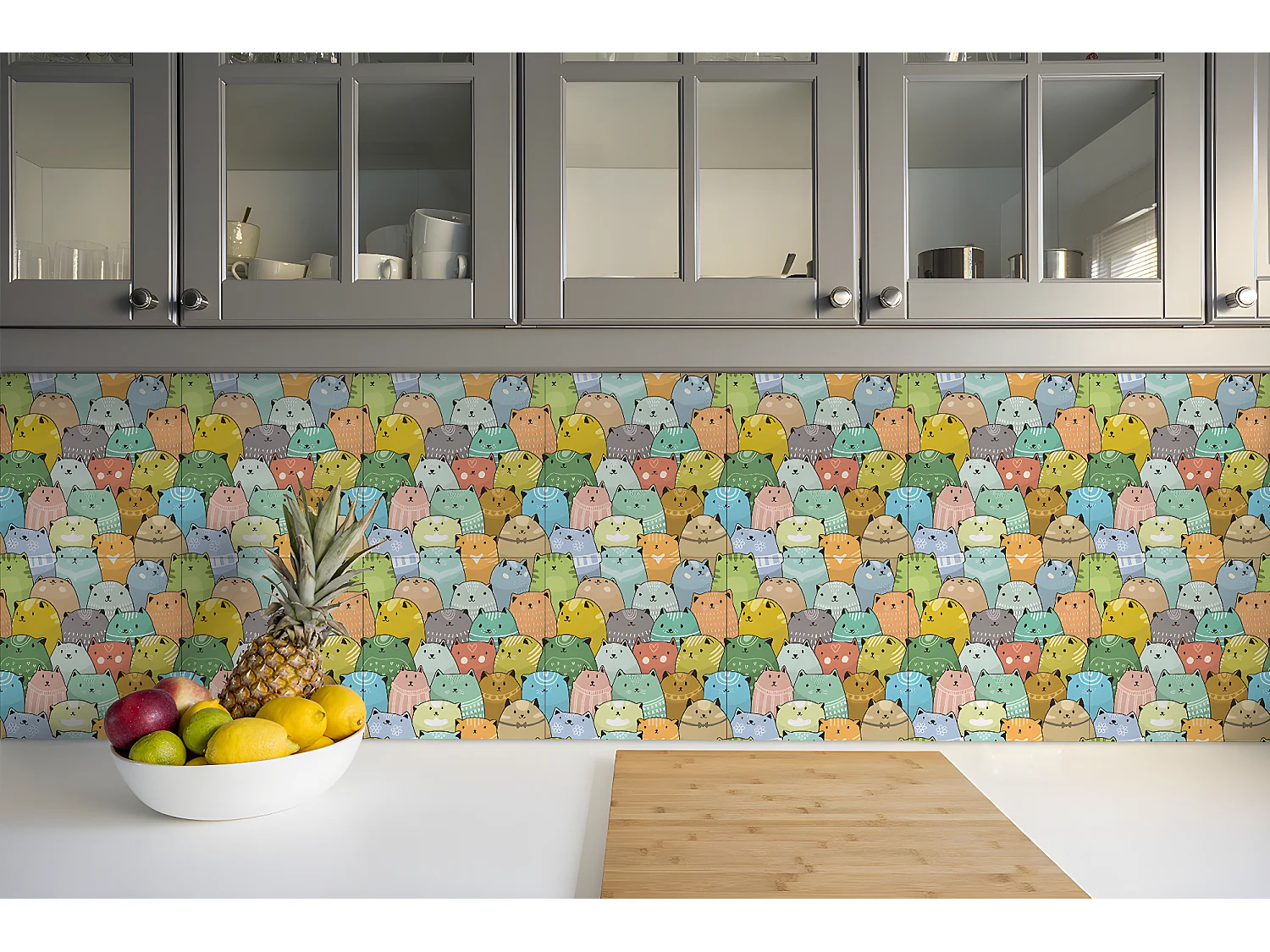 Selbstklebende PVC-Fliesen, selbstklebende PVC-Fliesen – 9 x 30 x 30 – bunte Katzen