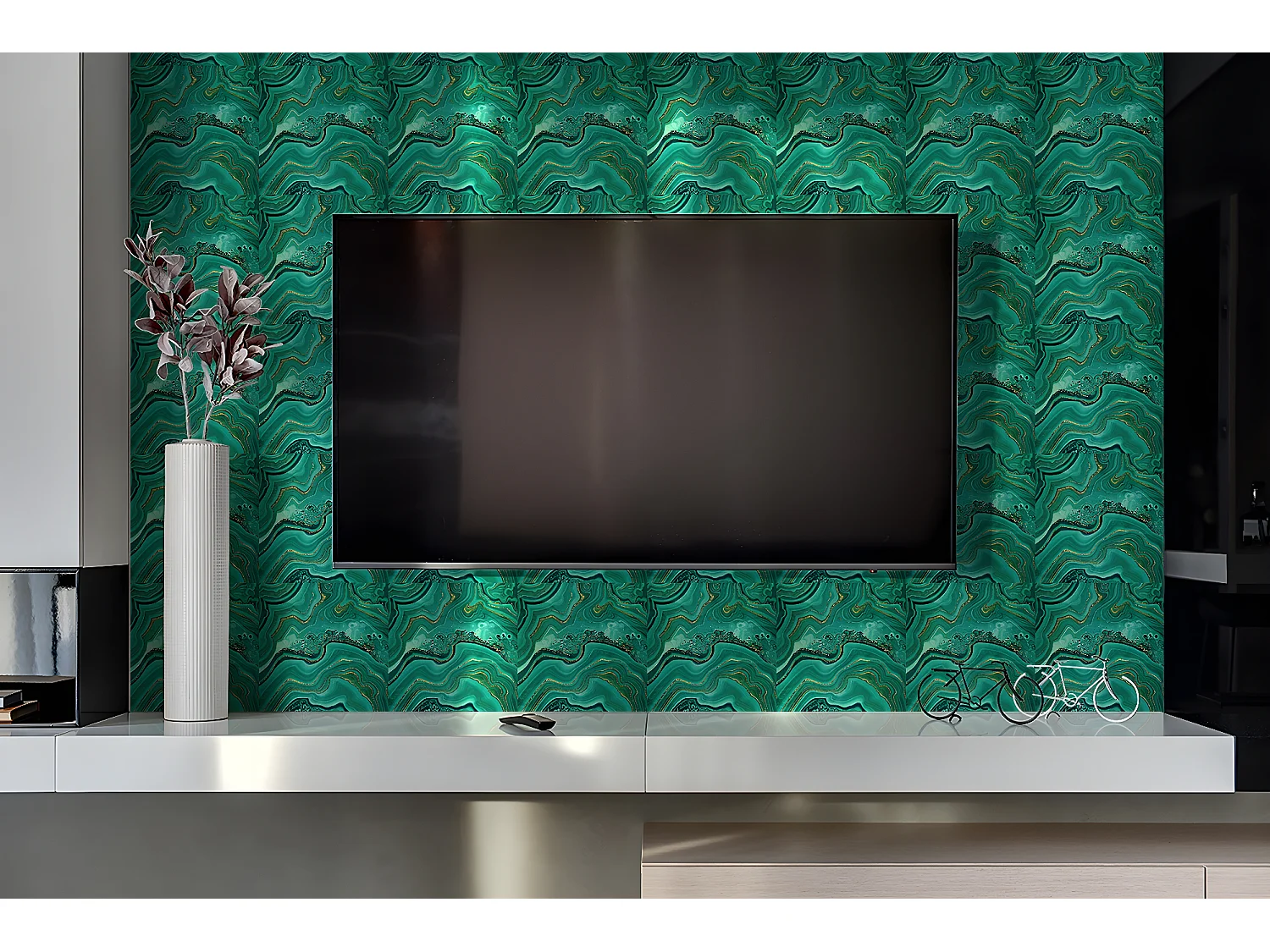 Panneaux muraux en vinyle, Planches en vinyle adhésives - 100x50 cm - Texture malachite