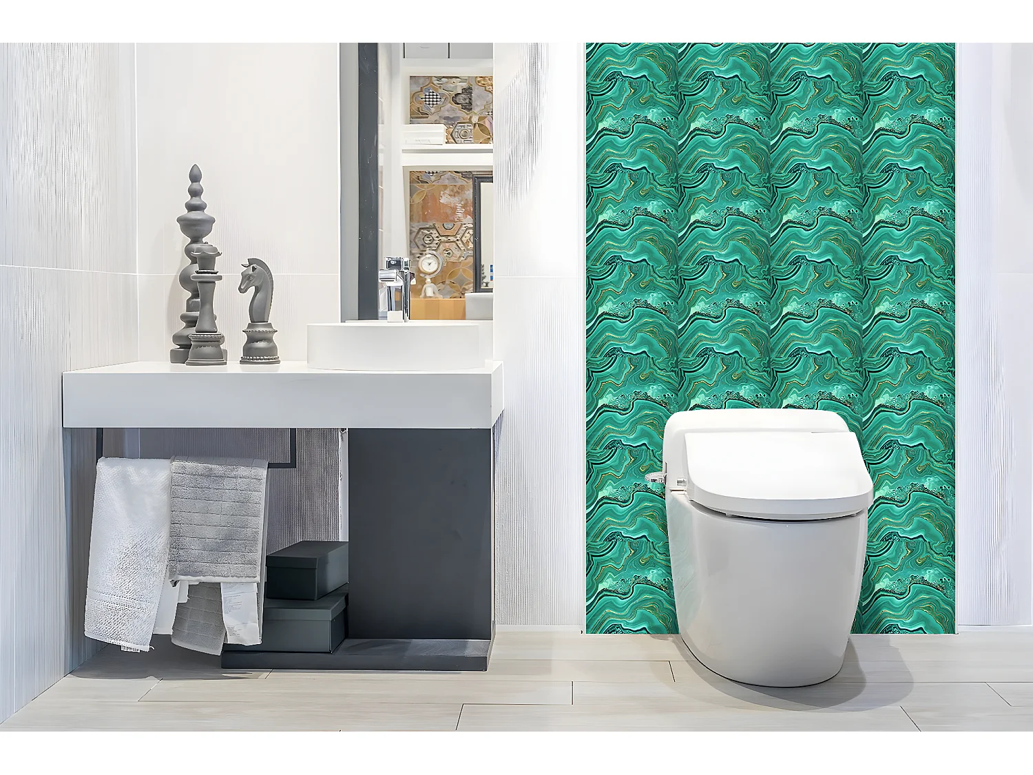 Panneaux muraux en vinyle, Planches en vinyle adhésives - 100x50 cm - Texture malachite