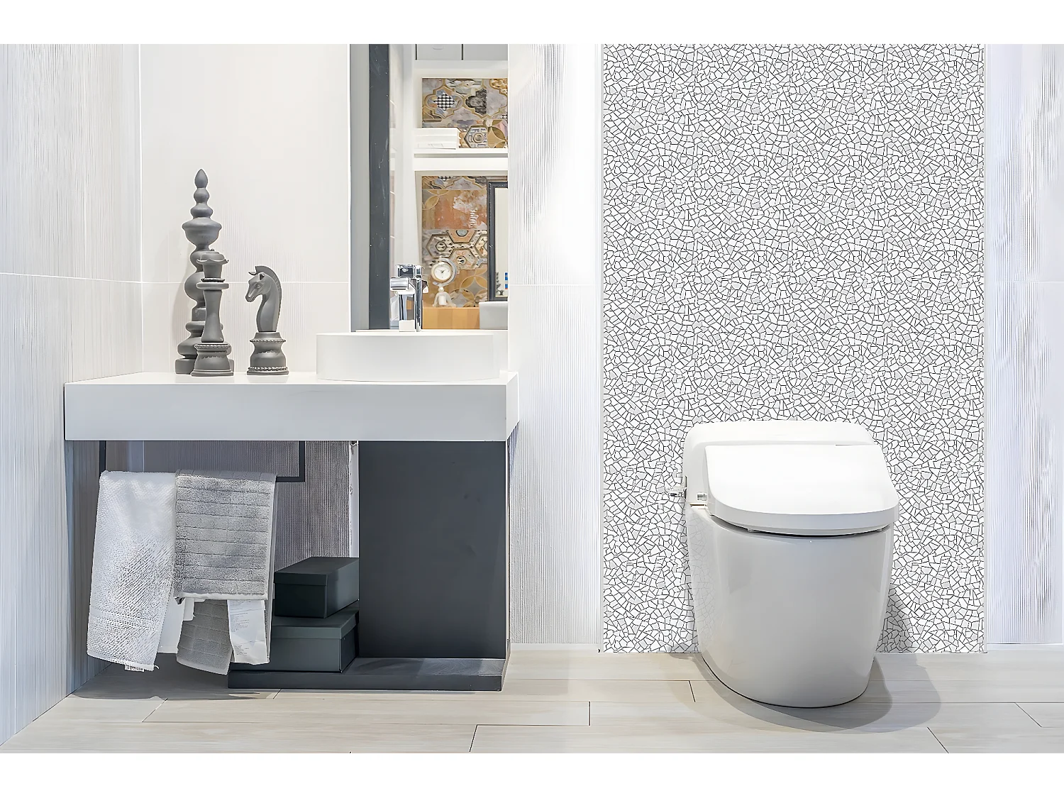 Vinyl-Wandpaneele, selbstklebende Vinylplanken – 100 x 50 cm – graues Mosaik