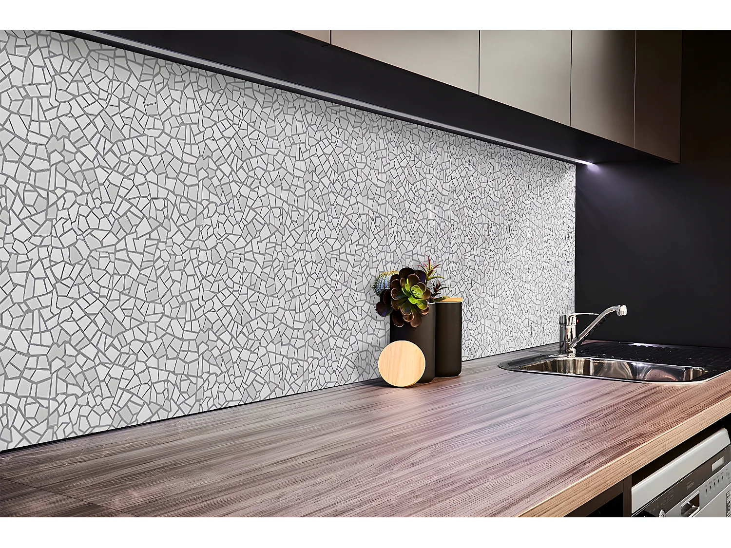 Vinyl-Wandpaneele, selbstklebende Vinylplanken – 100 x 50 cm – graues Mosaik