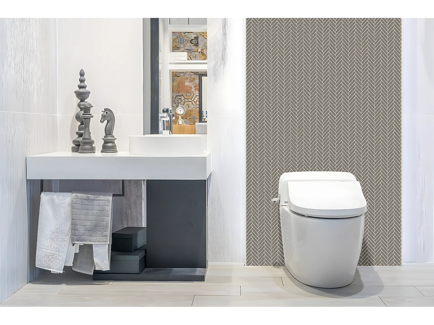 Vinyl-Wandpaneele, selbstklebende Vinylplanken – 100 x 50 cm – Fischgrätenmuster