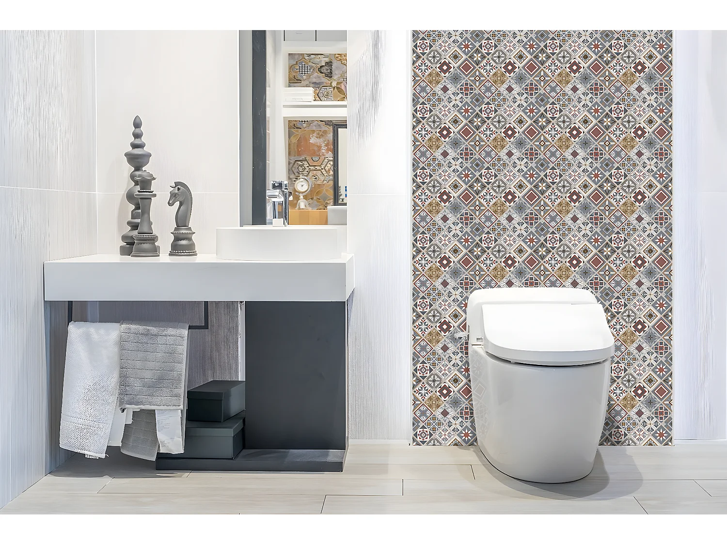 Panneaux muraux en vinyle, Planches en vinyle adhésives - 100x50 cm - Patchwork turc