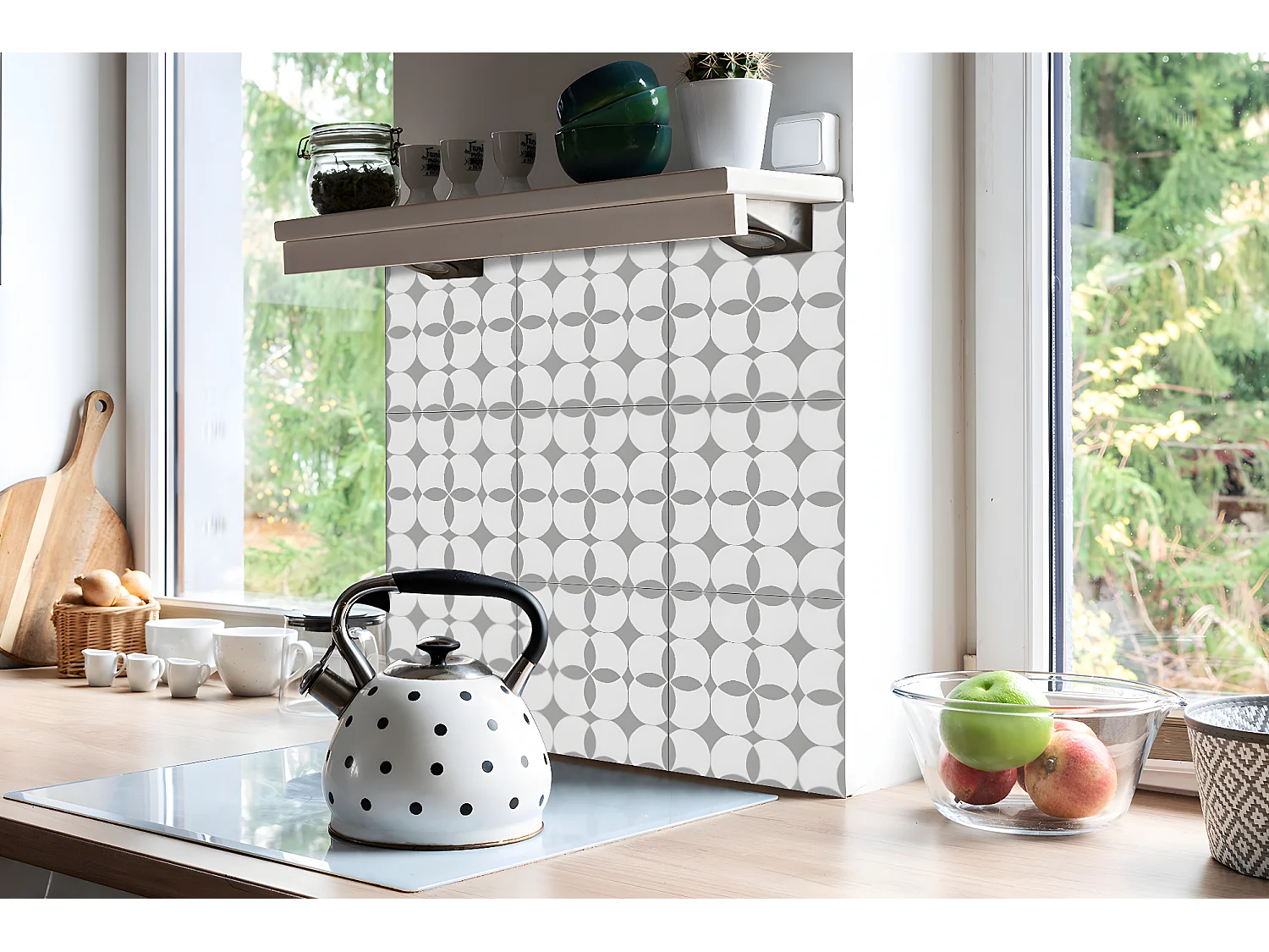 Selbstklebende PVC-Fliesen, selbstklebende PVC-Fliesen – 9 x 30 x 30 – geometrische Kreise