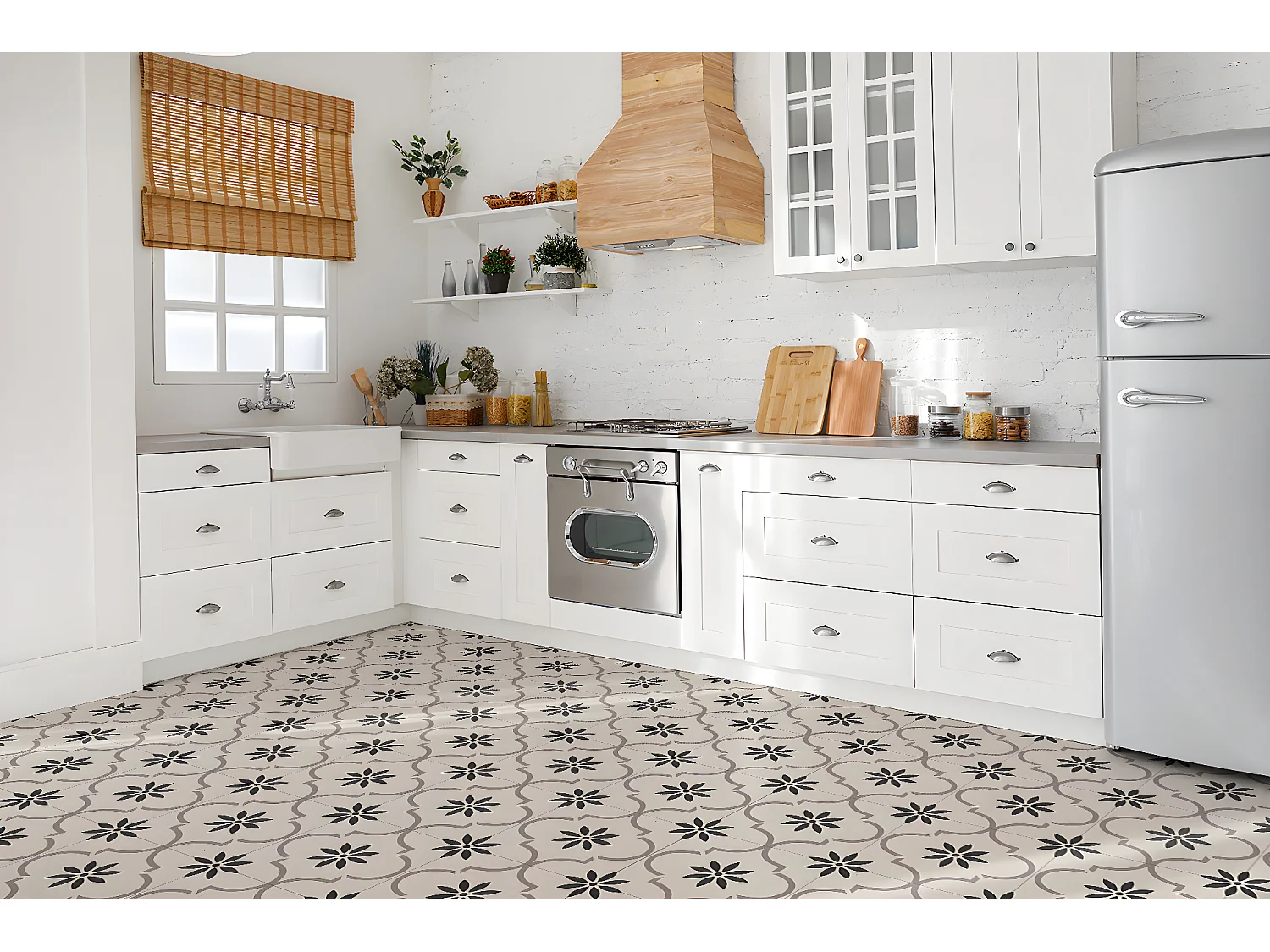 Carreaux autocollants PVC, Carrelage PVC adhésif - 9x30x30 - Motif floral arabe