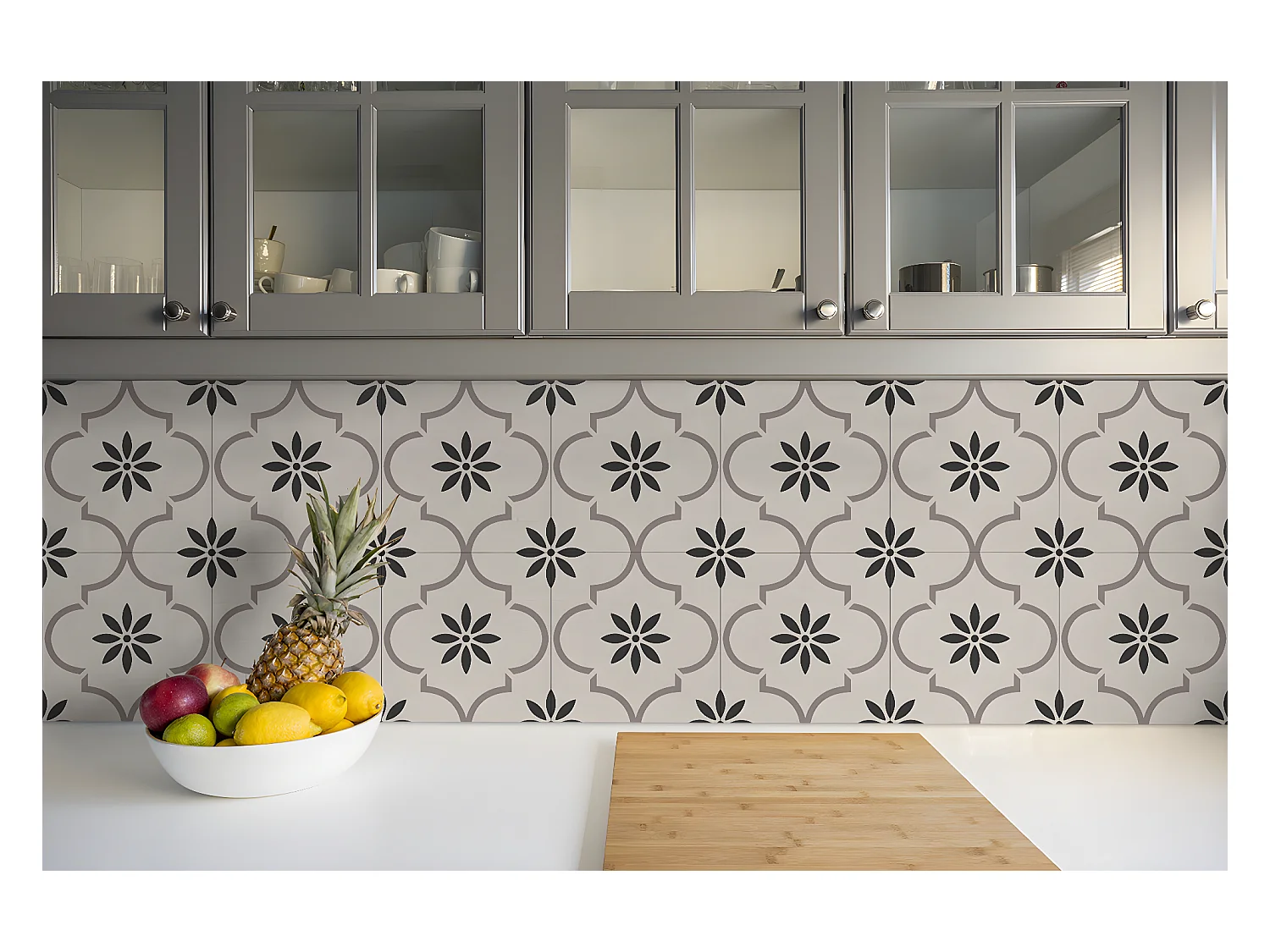 Carreaux autocollants PVC, Carrelage PVC adhésif - 9x30x30 - Motif floral arabe