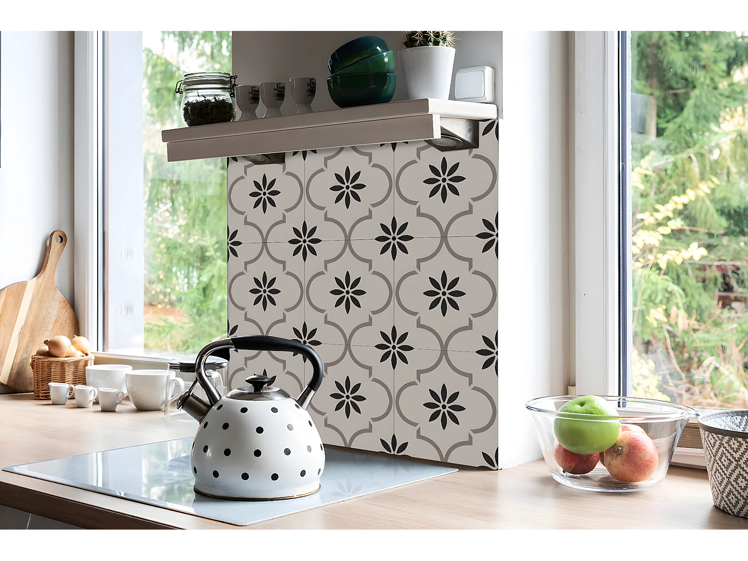 Carreaux autocollants PVC, Carrelage PVC adhésif - 9x30x30 - Motif floral arabe